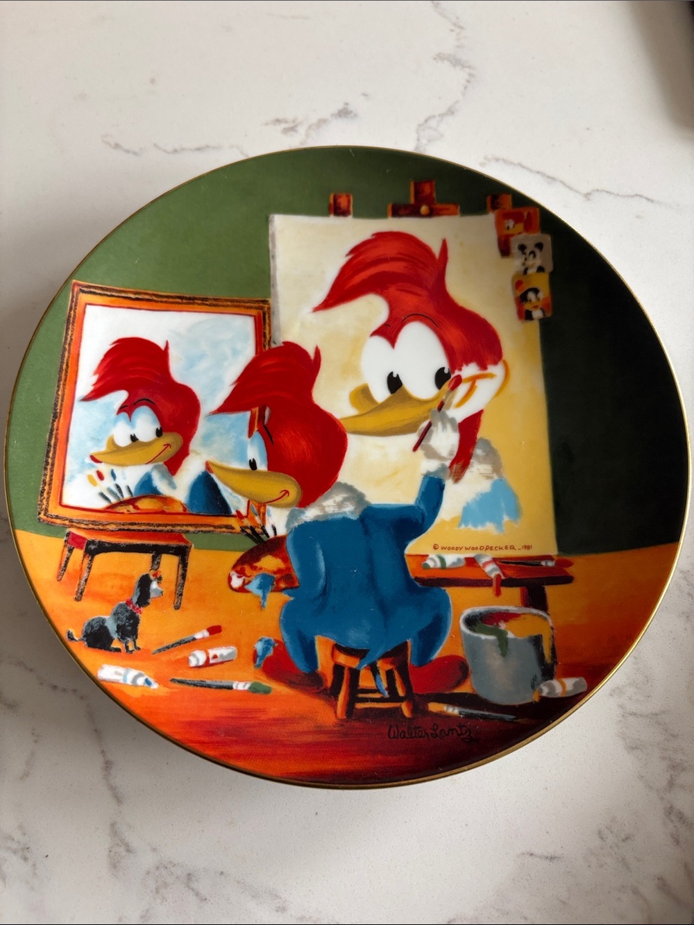 Woodpecker Artist Decorative Wall Plate - Red & Blue
